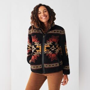 NWT Faherty Doug Good Feather Fleece Jacket Black Multi Eco-friendly Size XL